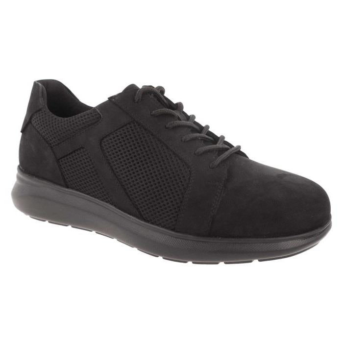 Men's Wide Fit DB Samuel Zip/Lace Up Trainers in Black Leather / Black Mesh - Image 4