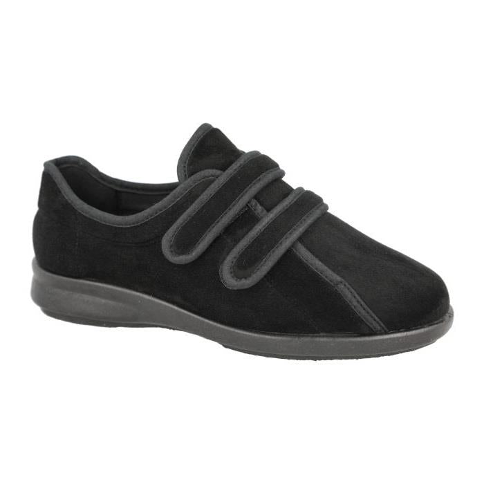 Women's Wide Fit DB Mansfield Slippers in Black Stretch Suedette - Image 3