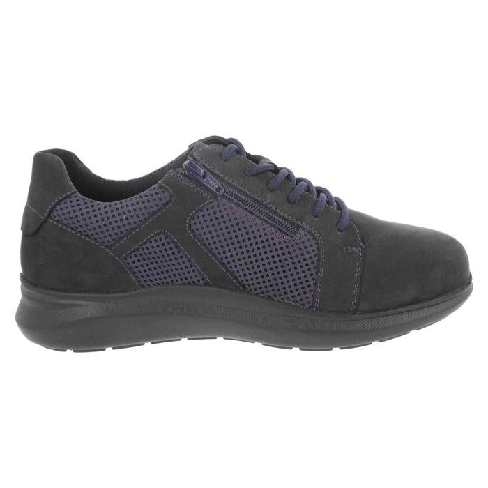 Men's Wide Fit DB Samuel Zip/Lace Up Trainers in Black Leather / Black Mesh - Image 6