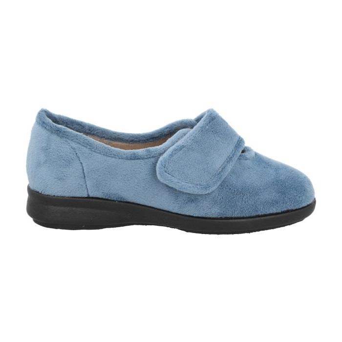 Women's Wide Fit DB Fountain Slippers in Sky Blue Velour - Image 2