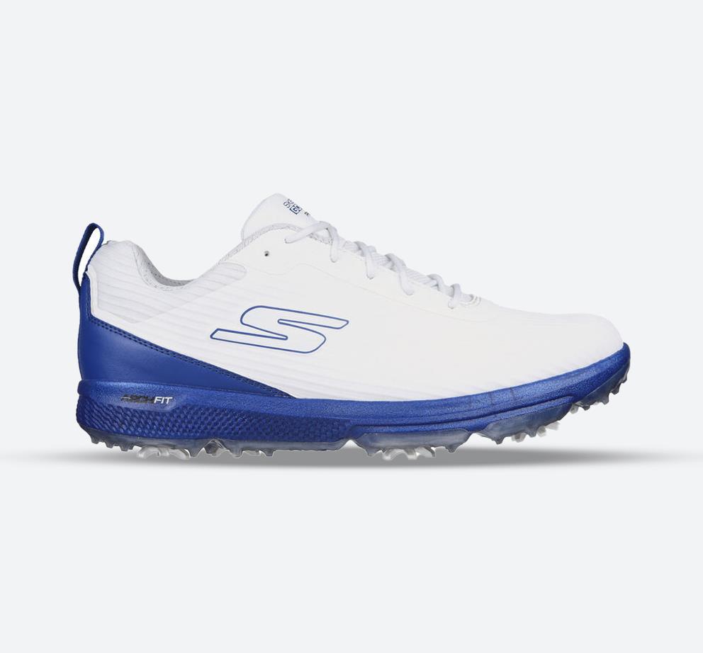 Men's Wide Fit Skechers 214044 Go Golf Pro 5 Hyper Golf Trainers in White/Blue - Image 1