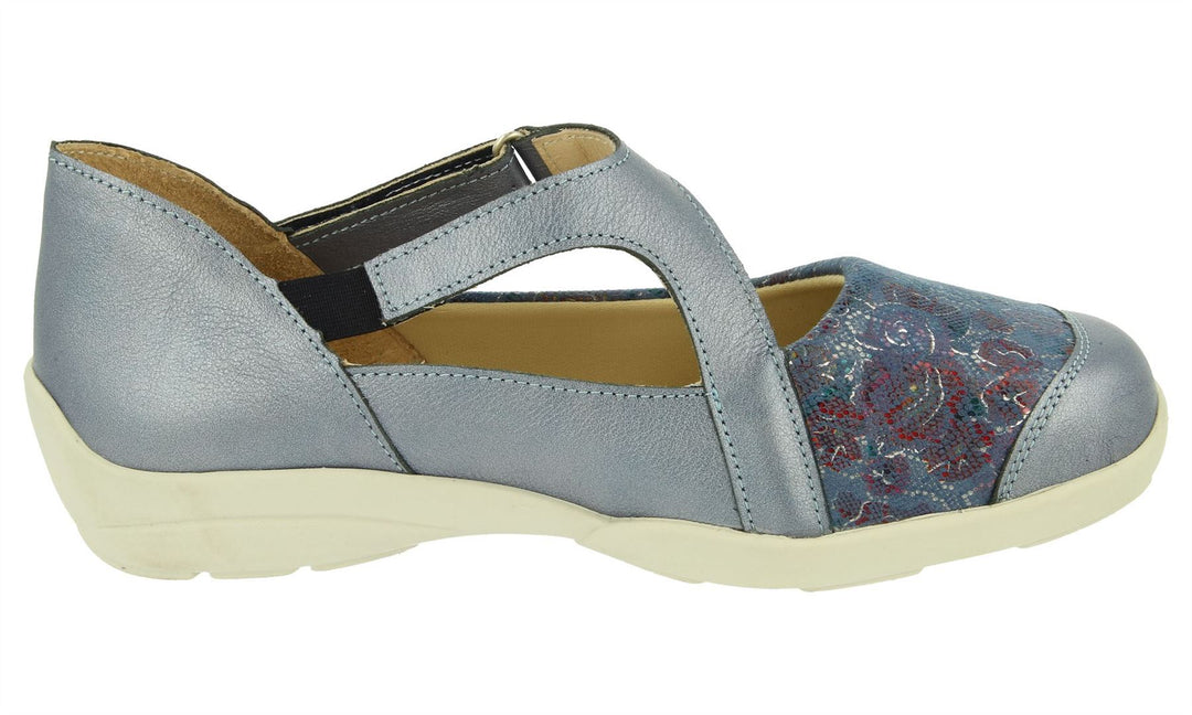 Women's Wide Fit DB Gannet Sandals in Blue Leather / Stretch - Image 4