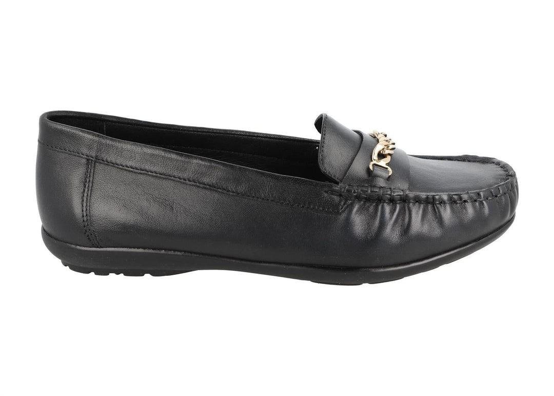 Women's Wide Fit DB Nicolette Loafer Shoes in Black Leather - Image 2