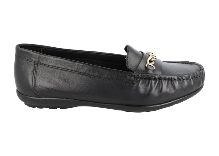 Women's Wide Fit DB Nicolette Loafer Shoes in Black Leather - Image 1