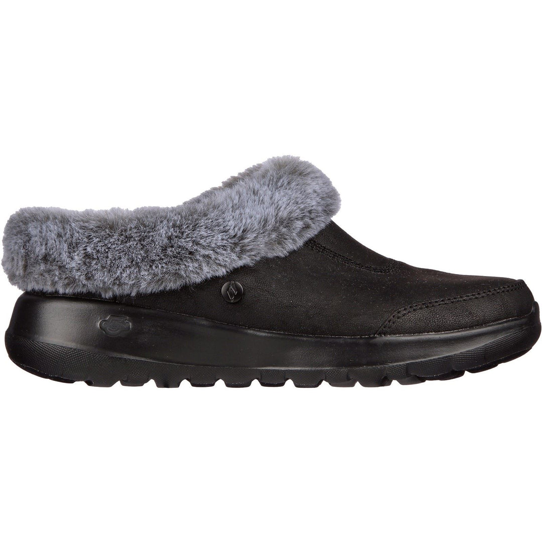 Women's Wide Fit Skechers 175254 Go Lounge On The Go Joy Gratify Shoes in Black/Grey - Image 2