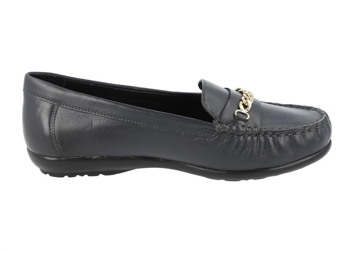Women's Wide Fit DB Nicolette Loafer Shoes in Black Leather - Image 1