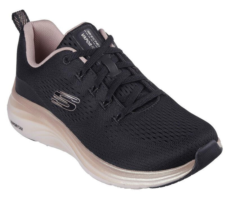 Women's Wide Fit Skechers 150025 Vapor Foam Midnight Glimmer Trainers in White/Silver - Image 1