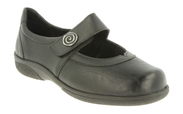 Womens Wide Fit DB Patience Shoes in Black Stretch - Image 1