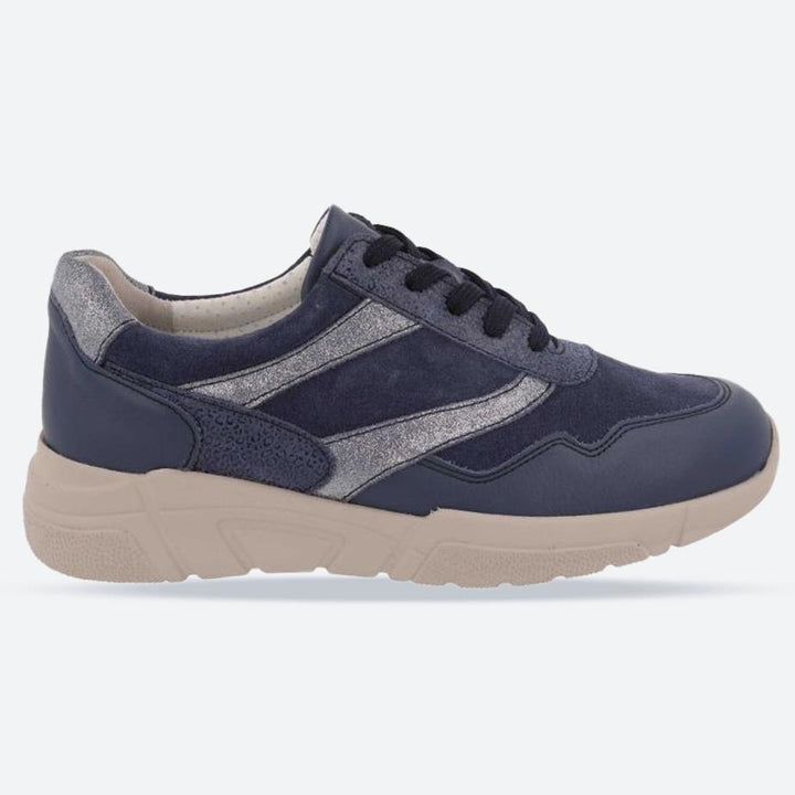 Women's Wide Fit DB Watercress Trainers in Navy Leather / Suede - Image 1
