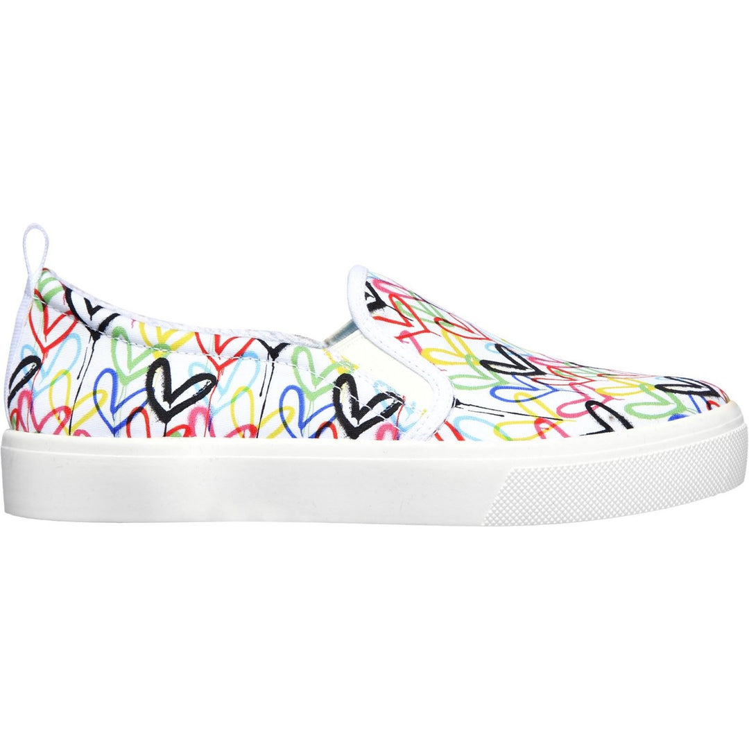 Women's Wide Fit Skechers 155503 Poppy Drippin Love Slip On Shoes in White/Multi - Image 2