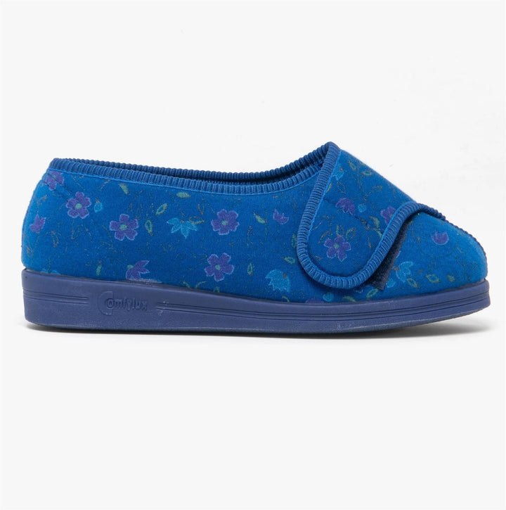 Womens Wide Fit Comfylux LS667C Davina Slippers in Navy/Blue - Image 1
