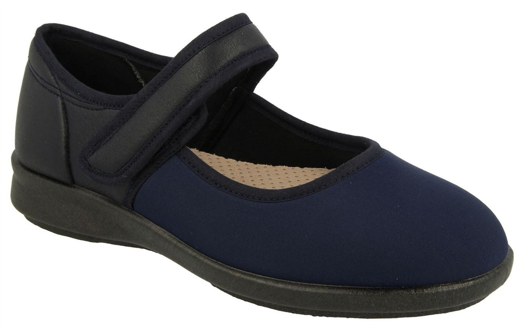 Womens Wide Fit DB Eve Shoes in Black / Stretch - Image 9