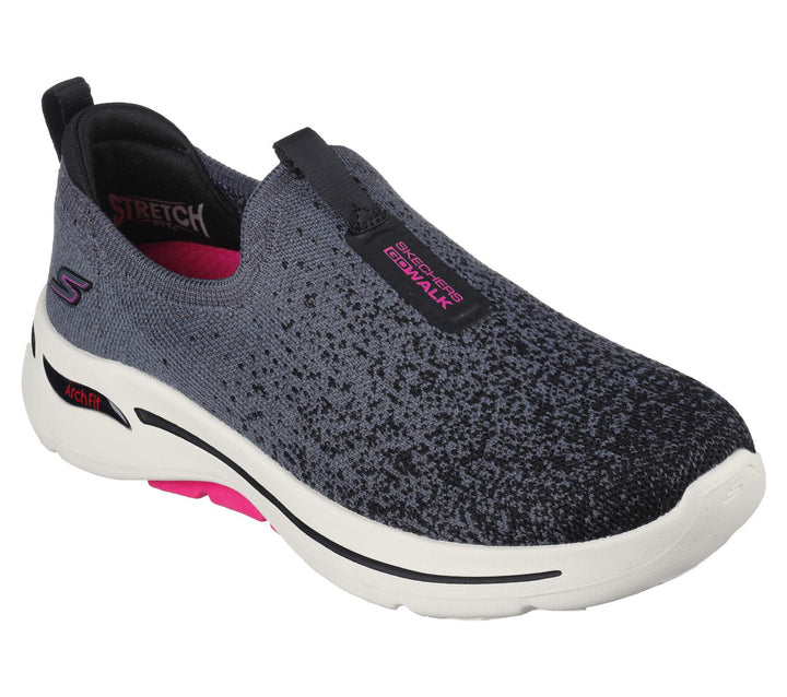Womens Wide Fit Skechers 124873 Relaxed Fit Shoes in Black/Hot Pink - Image 1