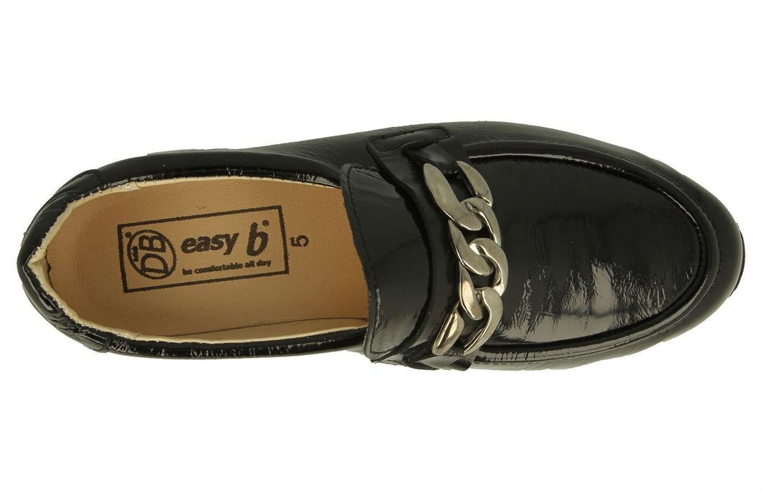Womens Wide Fit DB Mandarin Shoes in Black Patent Crinkly Leather - Image 4