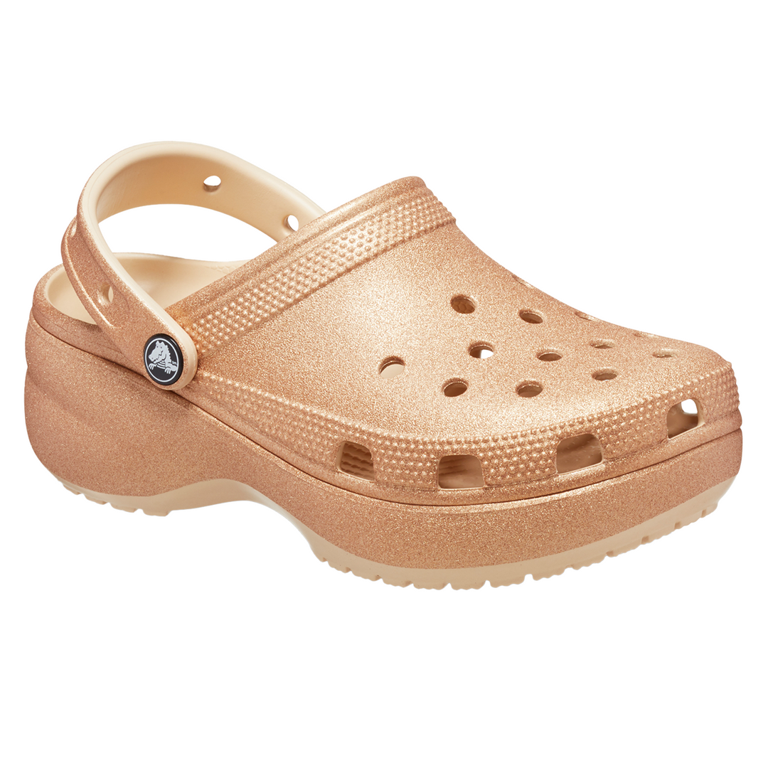 Women's Crocs 207241 Classic Platform Glitter Clog Sandals in Shitake - Image 3