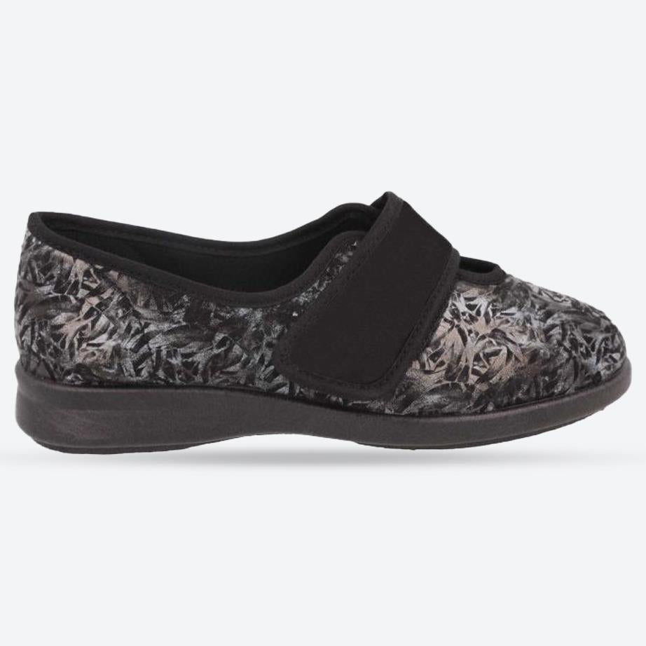 Women's Wide Fit DB Lavender Slippers in Blue Floral Stretch Textile - Image 1