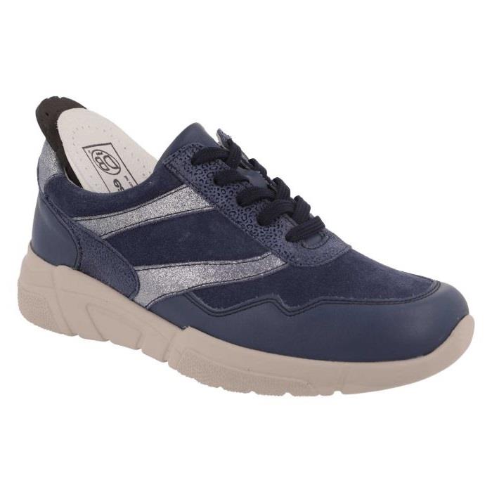 Women's Wide Fit DB Watercress Trainers in Navy Leather / Suede - Image 4