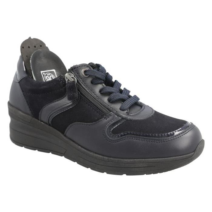 Women's Wide Fit DB Fleet Trainers in Black Crinkly Patent / Snake Lea - Image 1