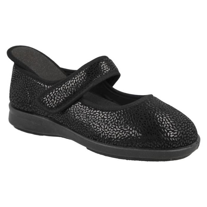 Women's Wide Fit DB Nieve Slippers in Black Stretch - Image 4