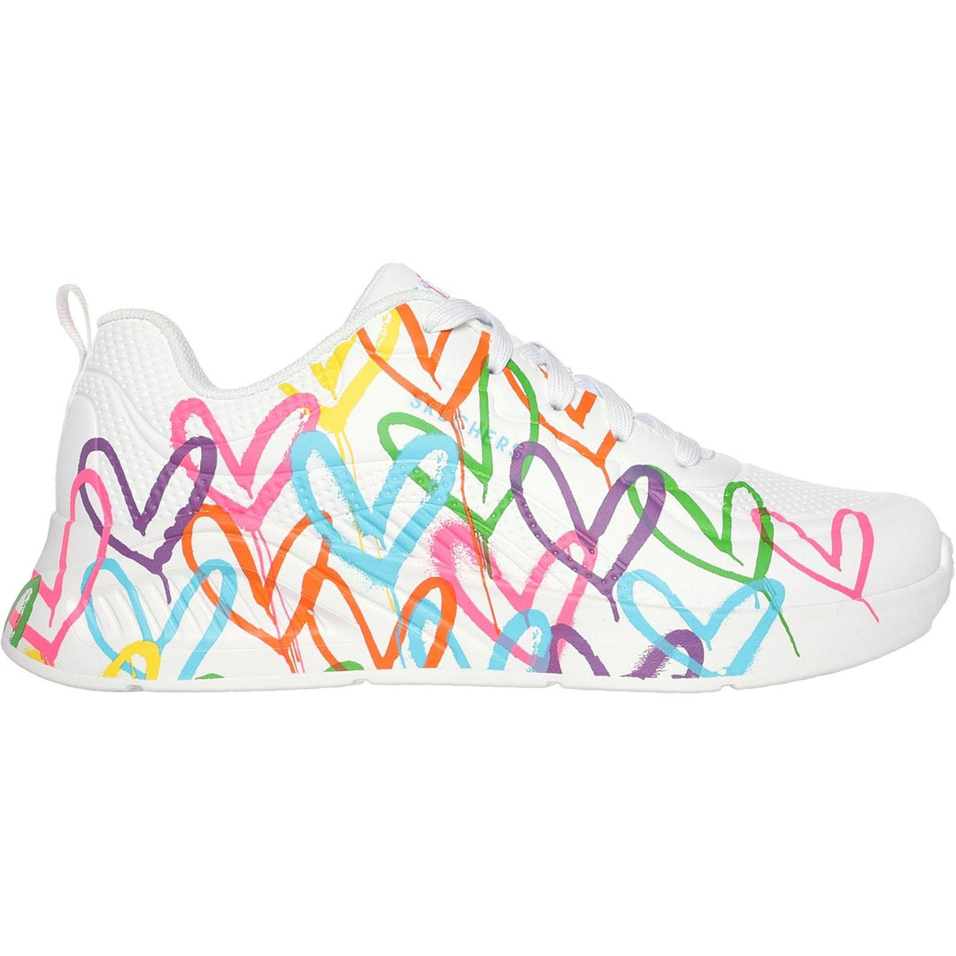 Women's Wide Fit Skechers 177977 Uno Lite Heart Of Hearts Trainers in Black/Multi - Image 7