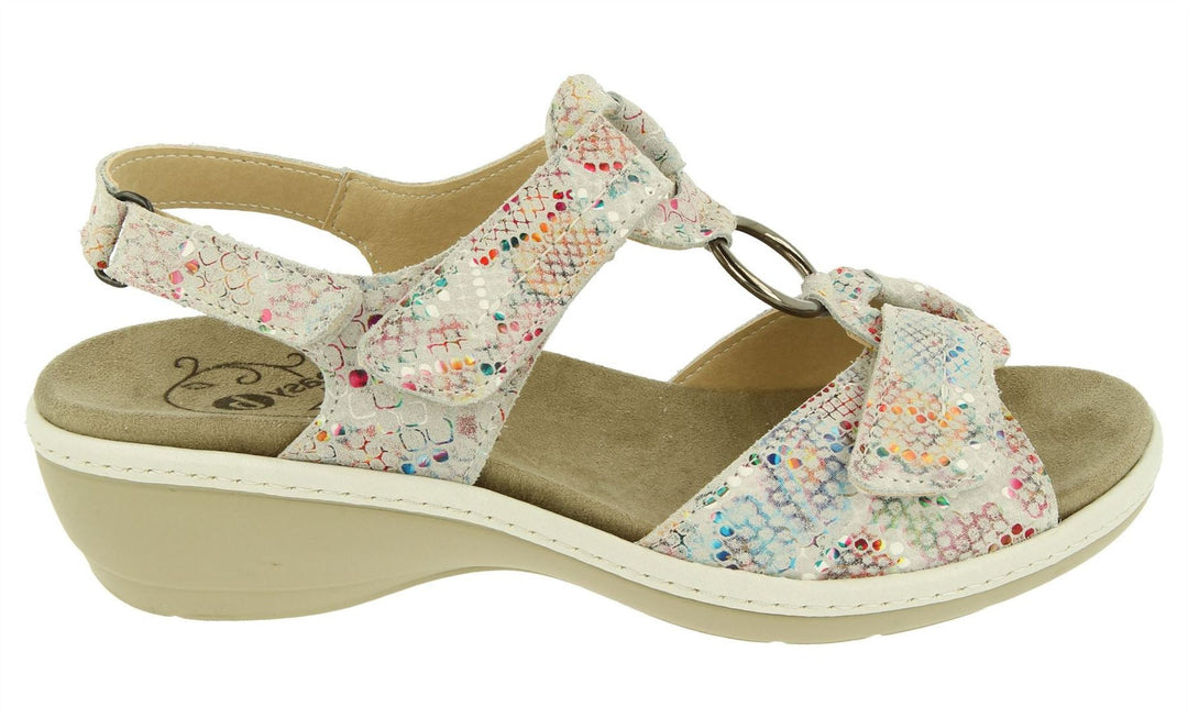 Womens Wide Fit DB Turtle Sandals in Beige Mottled Suede - Image 11