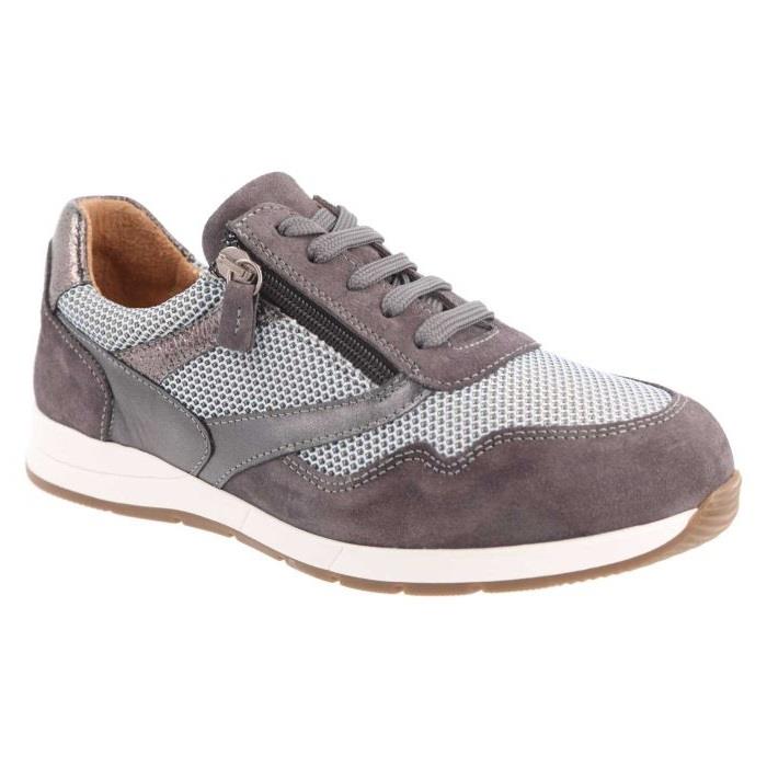 Women's Wide Fit DB Ava Lace Up Trainers in Black Leather / Gold Mesh - Image 1