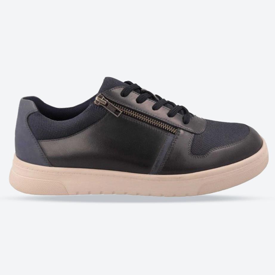 Men's Wide Fit DB Noah Shoes in Navy Leather / Navy Mesh - Image 1