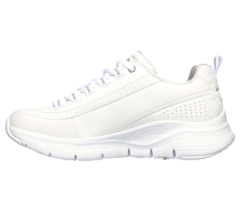 Women's Wide Fit Skechers 149146W Arch Fit Citi Drive Trainers in White/Silver - Image 4
