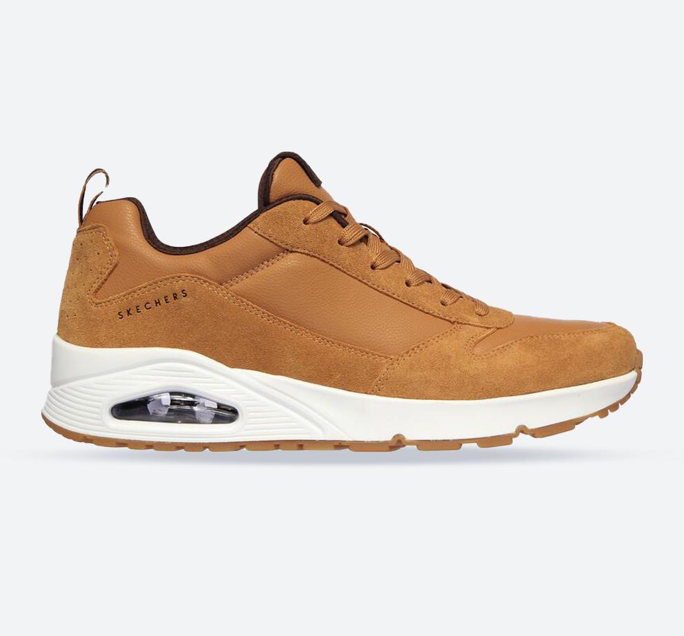 Men's Wide Fit Skechers 52468 Uno Stacre Relaxed Fit Trainers in Whiskey - Image 1