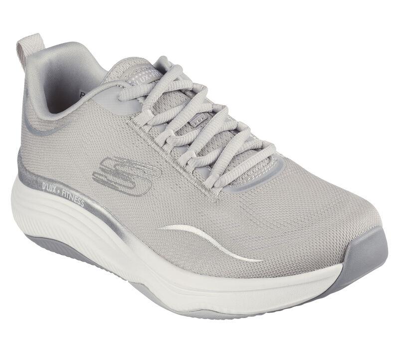 Women's Wide Fit Skechers 149837 D'lux Fitness Pure Glam Trainers in Grey/Silver - Image 9
