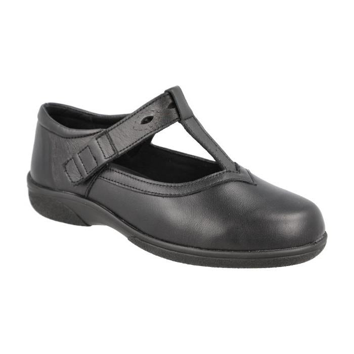 Women's Wide Fit DB Brookfield Shoes in Black Leather - Image 1