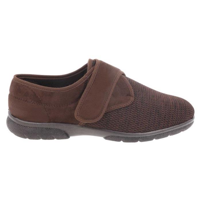 Men's Wide Fit DB Orson Velcro Slippers in Black Stretch / Black Suedette - Image 7