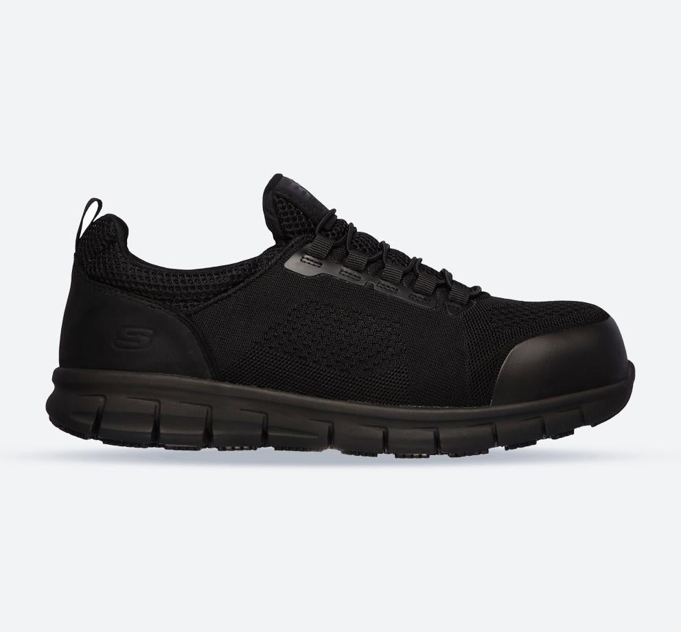 Men's Wide Fit Skechers 200013EC Synergy Omat Safety Trainers in Black - Image 1