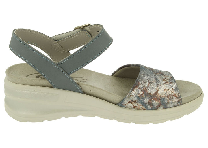 Womens Wide Fit DB Nightjar Sandals in Sky Blue Lea / Suede - Image 1
