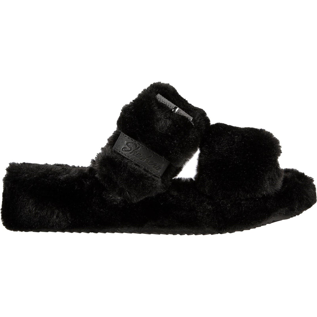 Women's Wide Fit Skechers 167238 Cozy Wedge Slippers in Black - Image 2