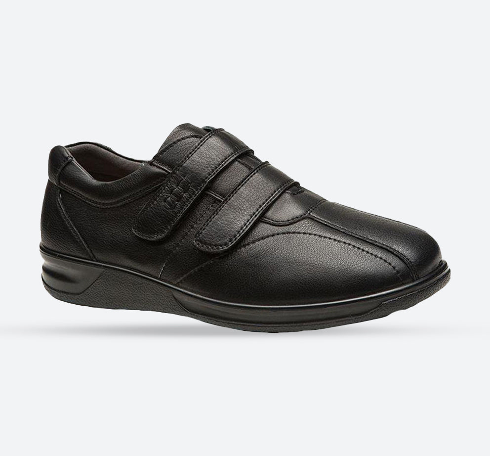 Mens Wide Fit Grunwald A-704 Velcro Strap Shoes in Black - Image 1
