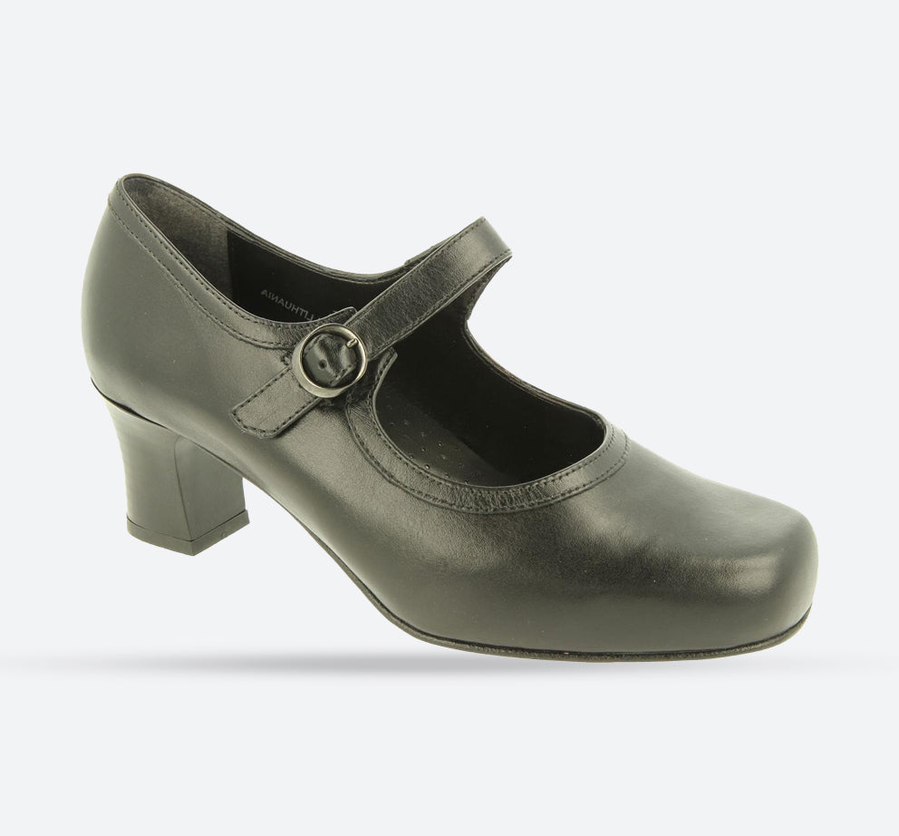 Womens Wide Fit DB Ascot Shoes in Black Leather - Image 1