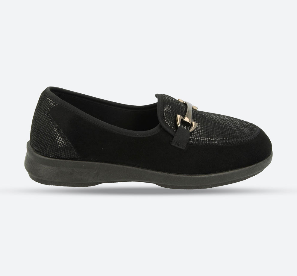 Womens Wide Fit DB Aster Vegan Shoes in Black Stretch - Image 1