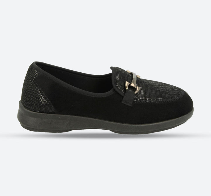 Womens Wide Fit DB Aster Vegan Shoes in Black Stretch - Image 1