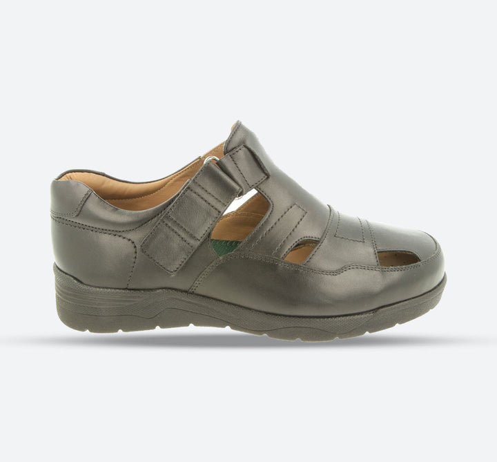 Men's Wide Fit DB Barney Sandals in Black Leather - Image 1