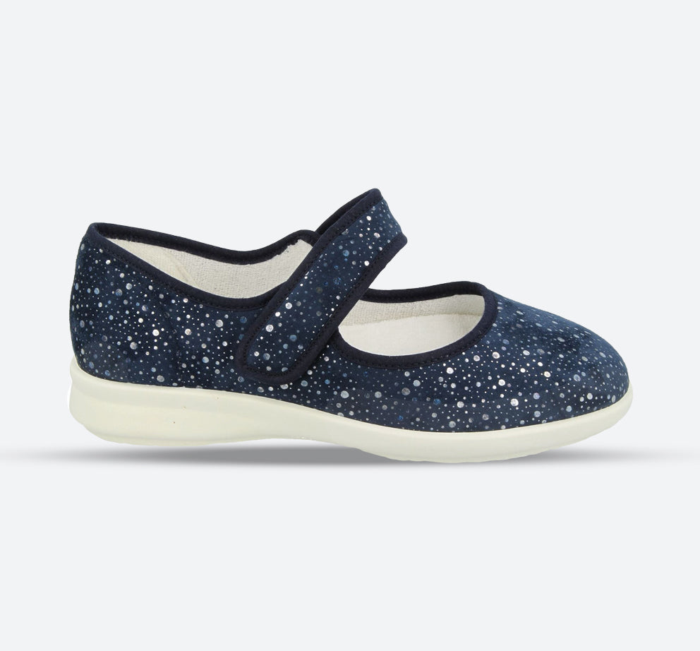 Womens Wide Fit DB Bombay Canvas Shoes in Navy Stretch - Image 1