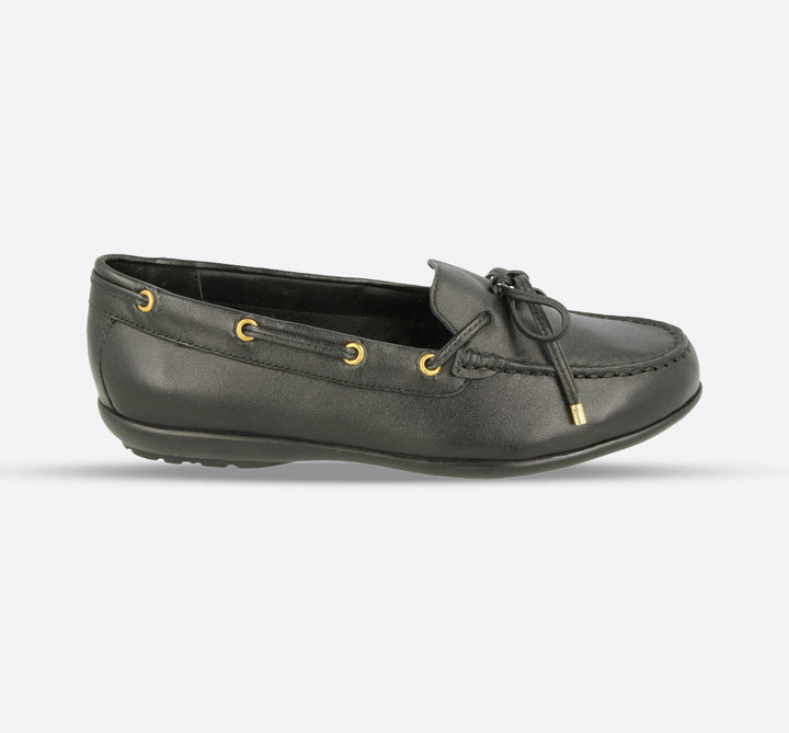 Womens Wide Fit DB Bow Shoes in Black Leather - Image 1