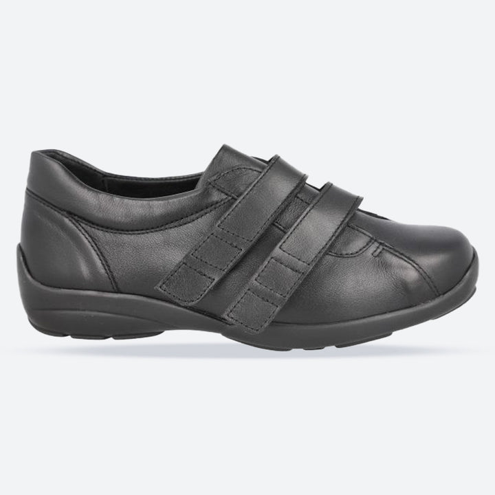 Women's Wide Fit DB Bullfinch Shoes in Black Leather - Image 1