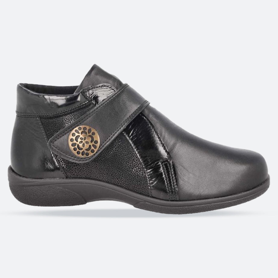 Women's Wide Fit DB Celeste Boots in Black Leather / Patent / Stretch - Image 1