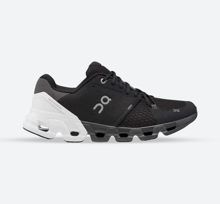 Women's Wide Fit On Cloudflyer 4 Walking Trainers in Black/White - Image 1