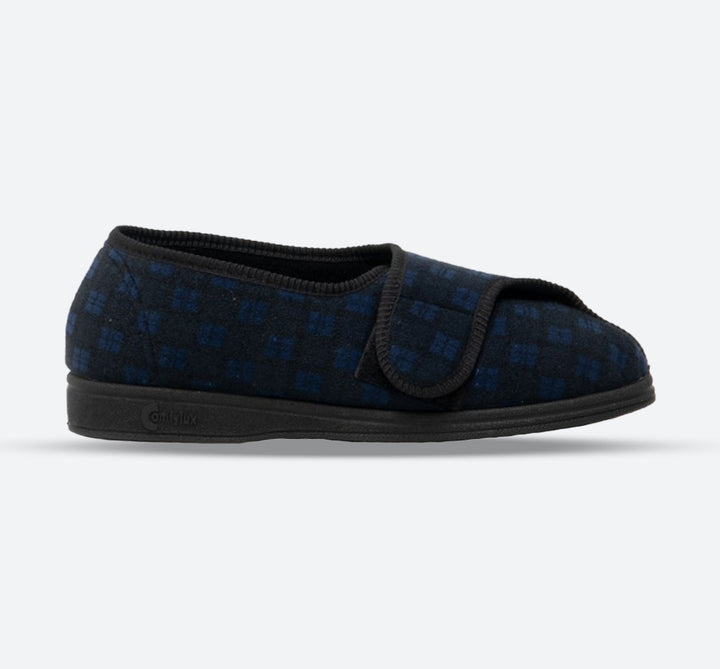 Mens Wide Fit Comfylux Georgie Slippers in Navy - Image 1