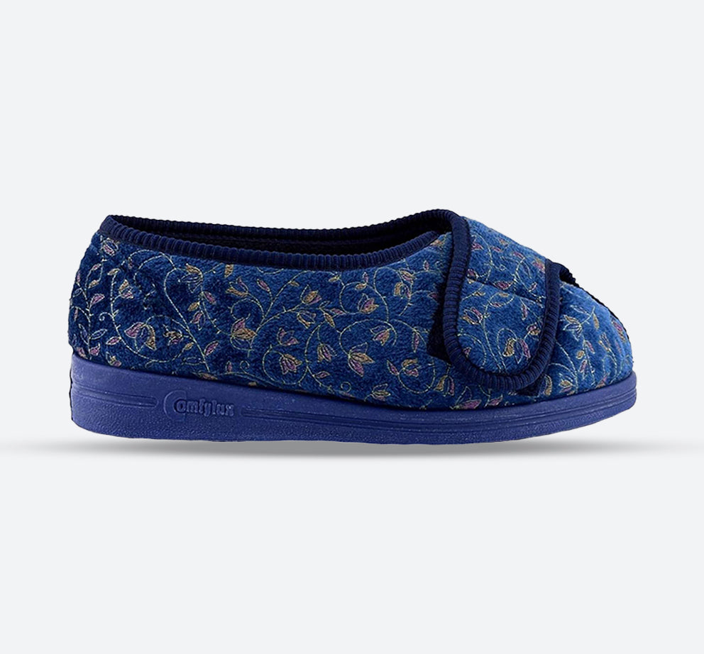 Womens Wide Fit Comfylux Helen Slippers in Blue - Image 1