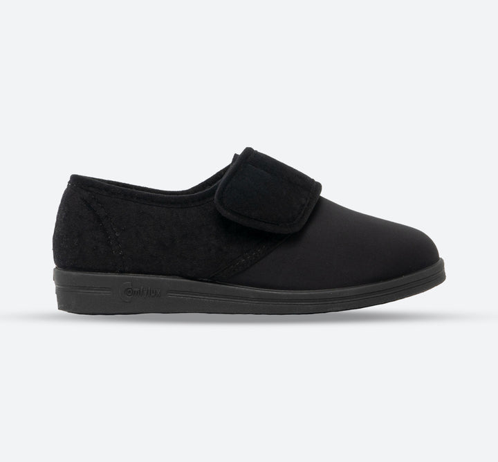 Womens Wide Fit Comfylux Stella Slippers in Black - Image 1