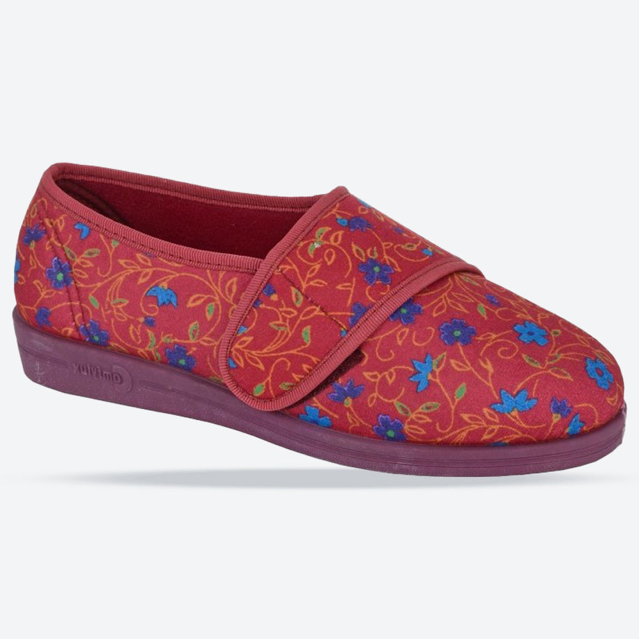 Womens Wide Fit Comfylux Sally Slippers in Wine Floral - Image 1