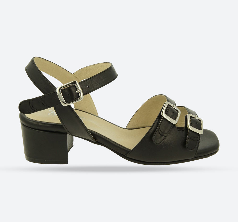 Womens Wide Fit DB Curlew Sandals in Black Leather - Image 1